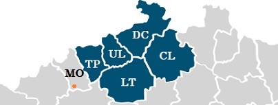 Mapka s vyznačenými okresy, kde se za dopravu neplatí: Ústí nad Labem, Česká Lípa, Děčín, Litoměřice, Teplice.